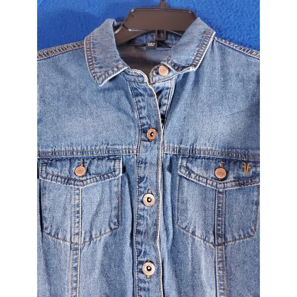 Frye Shirt Dress Women's Small Blue Denim Long Sleeve Button Front Tunic Pockets - Picture 2 of 15
